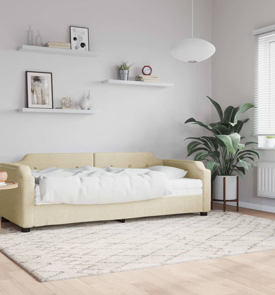 Tagesbett mit Matratze Creme 80x200 cm Stoff