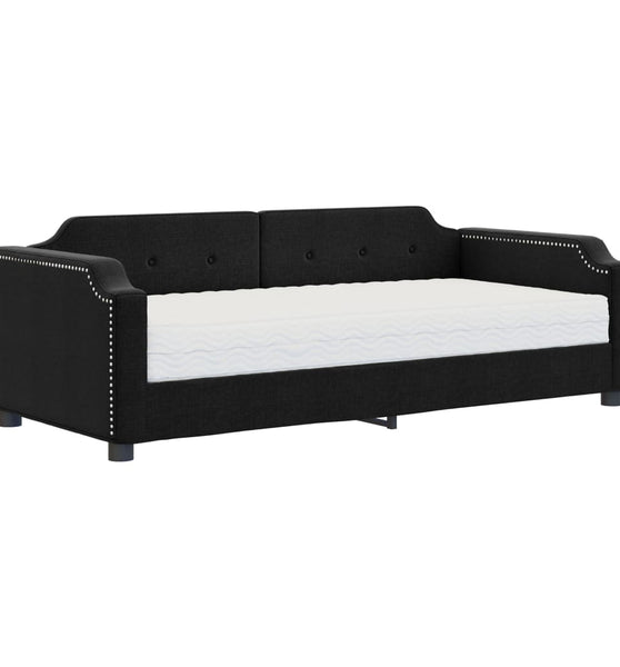 Tagesbett mit Matratze Schwarz 90x200 cm Stoff