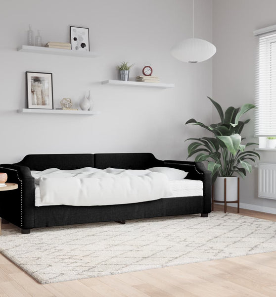 Tagesbett mit Matratze Schwarz 90x200 cm Stoff