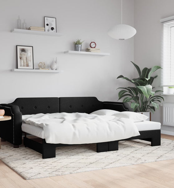 Tagesbett Ausziehbar Schwarz 90x200 cm Stoff