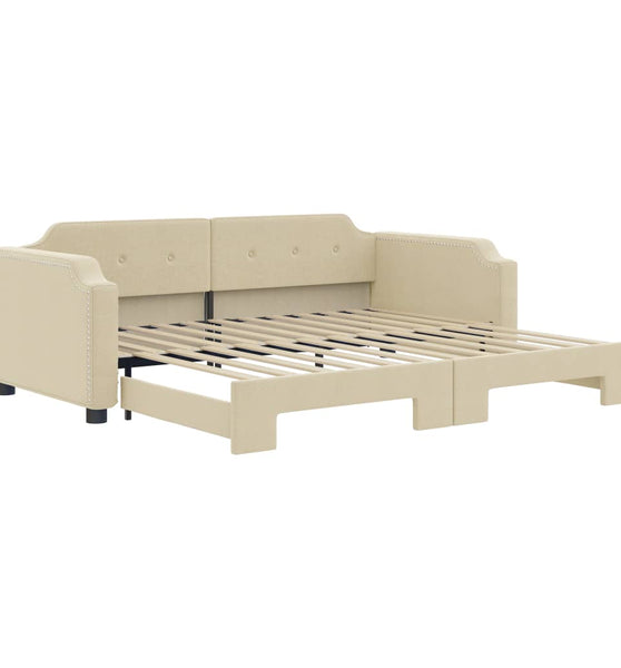 Tagesbett Ausziehbar Creme 90x200 cm Stoff