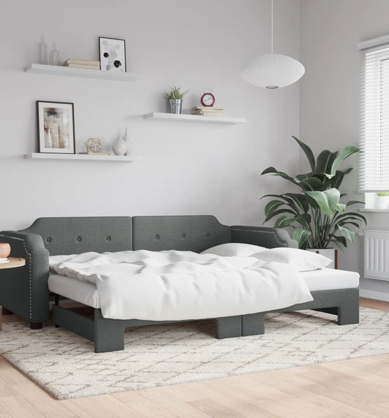 Tagesbett Ausziehbar Dunkelgrau 100x200 cm Stoff
