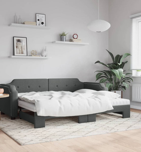 Tagesbett Ausziehbar mit Matratzen Dunkelgrau 90x200 cm Stoff
