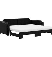 Tagesbett Ausziehbar mit Matratzen Schwarz 90x200 cm Stoff