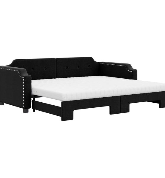 Tagesbett Ausziehbar mit Matratzen Schwarz 90x200 cm Stoff