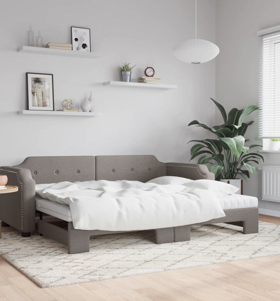 Tagesbett Ausziehbar mit Matratzen Taupe 90x200 cm Stoff