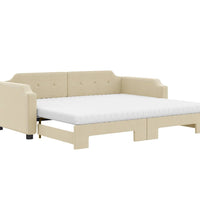 Tagesbett Ausziehbar mit Matratzen Creme 90x200 cm Stoff