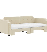 Tagesbett Ausziehbar mit Matratzen Creme 90x200 cm Stoff