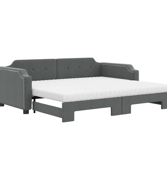 Tagesbett Ausziehbar mit Matratzen Dunkelgrau 100x200 cm Stoff