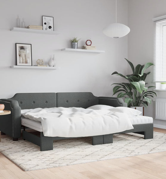 Tagesbett Ausziehbar mit Matratzen Dunkelgrau 100x200 cm Stoff