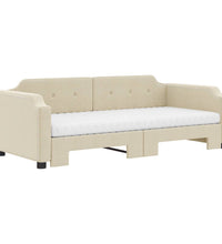 Tagesbett Ausziehbar mit Matratzen Creme 100x200 cm Stoff
