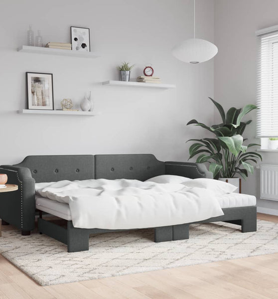 Tagesbett Ausziehbar mit Matratzen Dunkelgrau 90x190 cm Stoff