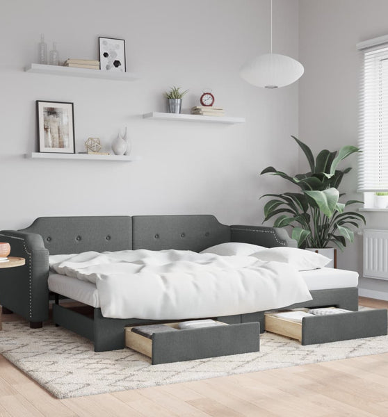 Tagesbett Ausziehbar mit Schubladen Dunkelgrau 90x200 cm Stoff