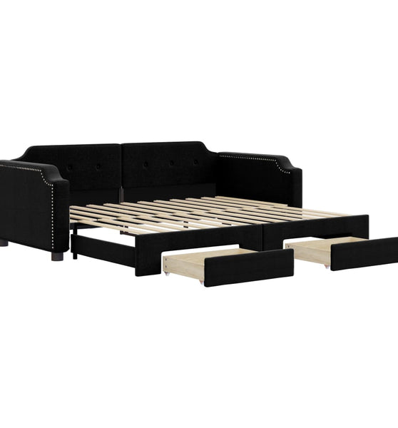 Tagesbett Ausziehbar mit Schubladen Schwarz 90x200 cm Stoff