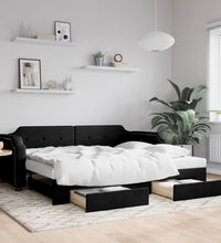 Tagesbett Ausziehbar mit Schubladen Schwarz 90x200 cm Stoff