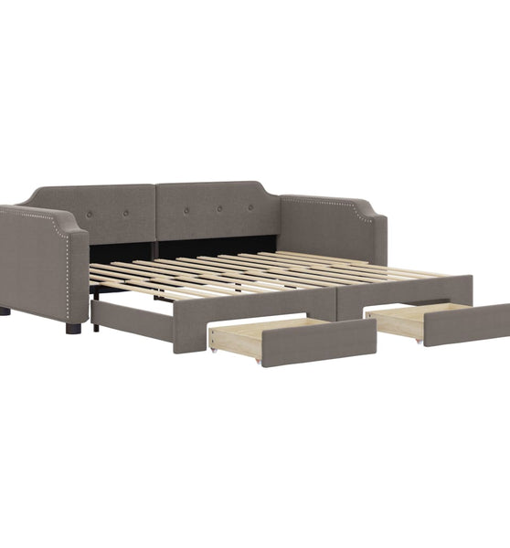 Tagesbett Ausziehbar mit Schubladen Taupe 90x200 cm Stoff