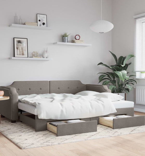 Tagesbett Ausziehbar mit Schubladen Taupe 90x200 cm Stoff