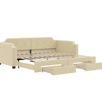 Tagesbett Ausziehbar mit Schubladen Creme 90x200 cm Stoff