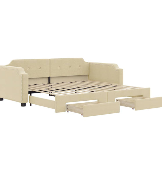 Tagesbett Ausziehbar mit Schubladen Creme 90x200 cm Stoff