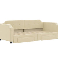 Tagesbett Ausziehbar mit Schubladen Creme 90x200 cm Stoff