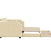Tagesbett Ausziehbar mit Schubladen Creme 90x200 cm Stoff