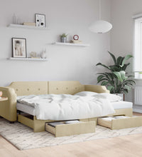 Tagesbett Ausziehbar mit Schubladen Creme 90x200 cm Stoff