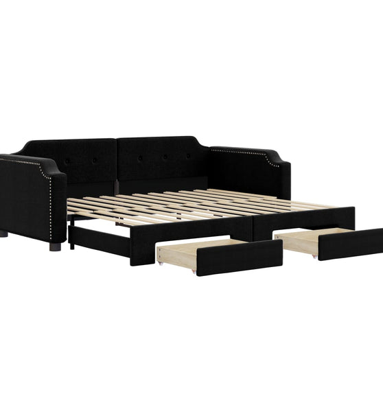 Tagesbett Ausziehbar mit Schubladen Schwarz 100x200 cm Stoff