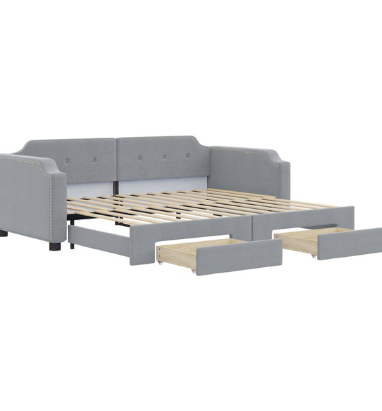 Tagesbett Ausziehbar mit Schubladen Hellgrau 90x190 cm Stoff