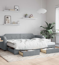 Tagesbett Ausziehbar mit Schubladen Hellgrau 90x190 cm Stoff