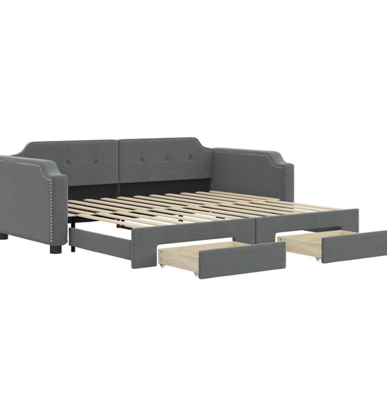 Tagesbett Ausziehbar mit Schubladen Dunkelgrau 90x190 cm Stoff