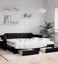 Tagesbett Ausziehbar mit Schubladen Schwarz 90x190 cm Stoff