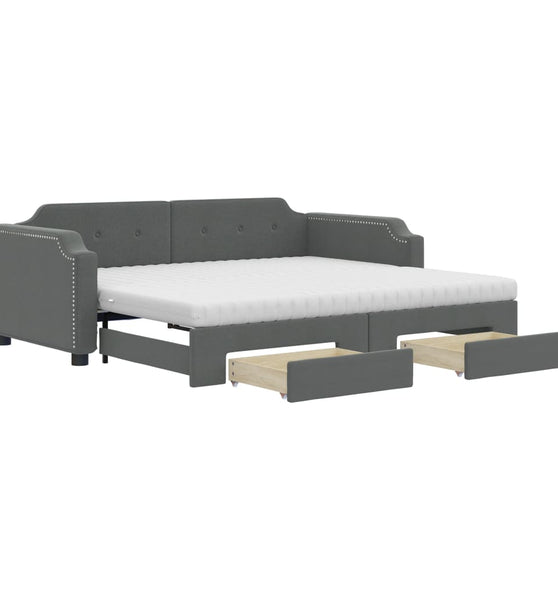 Tagesbett Ausziehbar mit Schubladen Dunkelgrau 90x200 cm Stoff