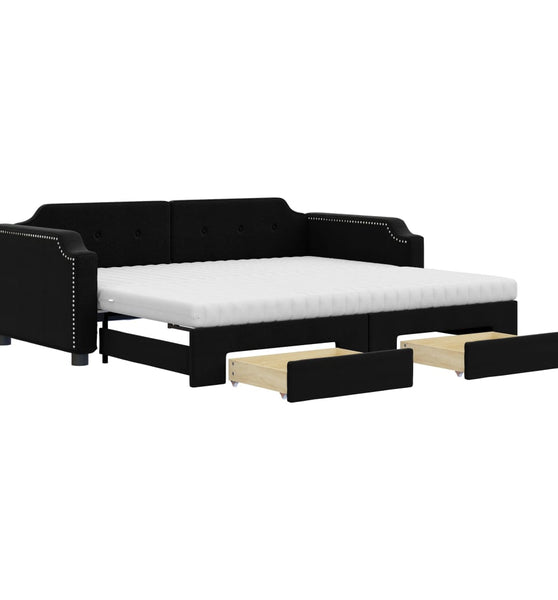 Tagesbett Ausziehbar mit Schubladen Schwarz 90x200 cm Stoff