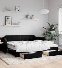 Tagesbett Ausziehbar mit Schubladen Schwarz 90x200 cm Stoff