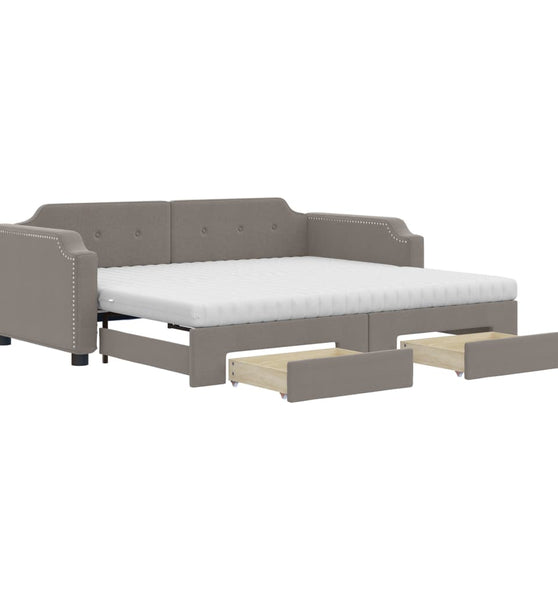 Tagesbett Ausziehbar mit Schubladen Taupe 90x200 cm Stoff