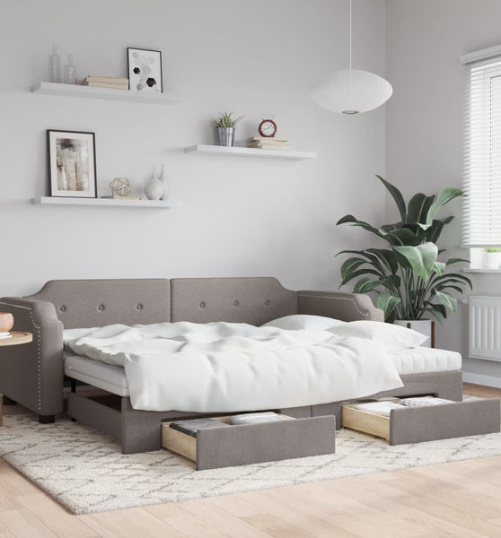 Tagesbett Ausziehbar mit Schubladen Taupe 90x200 cm Stoff