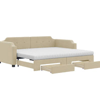Tagesbett Ausziehbar mit Schubladen Creme 90x200 cm Stoff