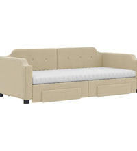 Tagesbett Ausziehbar mit Schubladen Creme 90x200 cm Stoff