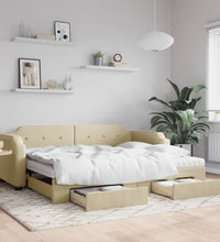 Tagesbett Ausziehbar mit Schubladen Creme 90x200 cm Stoff