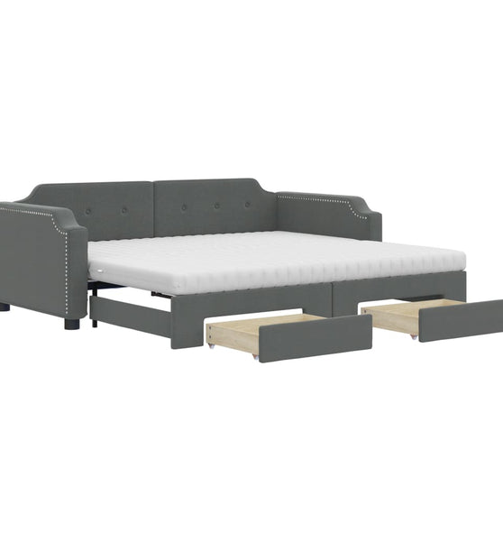 Tagesbett Ausziehbar mit Schubladen Dunkelgrau 100x200 cm Stoff