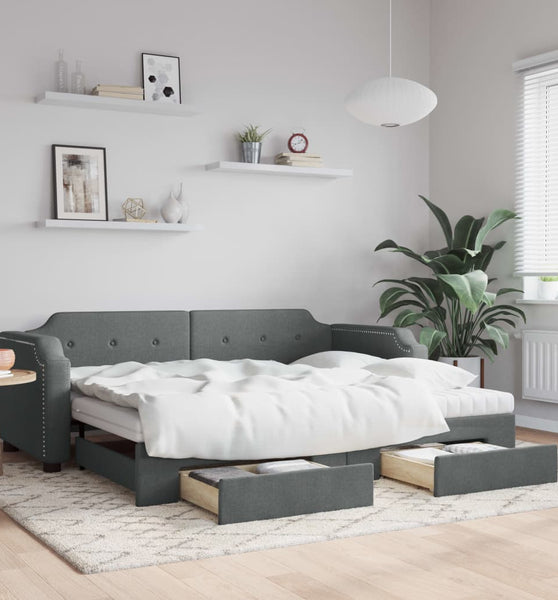 Tagesbett Ausziehbar mit Schubladen Dunkelgrau 100x200 cm Stoff