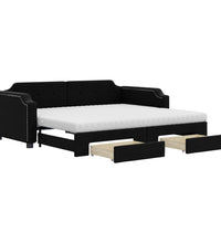 Tagesbett Ausziehbar mit Schubladen Schwarz 100x200 cm Stoff
