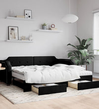 Tagesbett Ausziehbar mit Schubladen Schwarz 100x200 cm Stoff