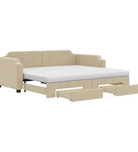 Tagesbett Ausziehbar mit Schubladen Creme 100x200 cm Stoff