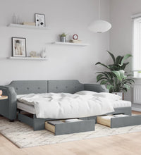 Tagesbett Ausziehbar mit Schubladen Hellgrau 90x190 cm Stoff