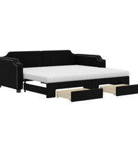 Tagesbett Ausziehbar mit Schubladen Schwarz 90x190 cm Stoff