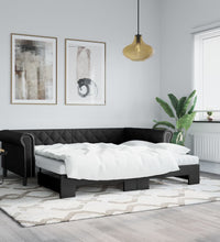 Tagesbett Ausziehbar Schwarz 90x200 cm Kunstleder