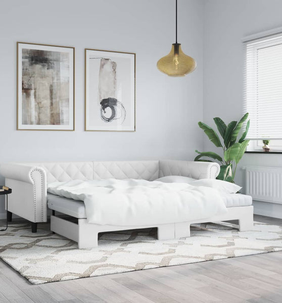 Tagesbett Ausziehbar Weiß 90x200 cm Kunstleder