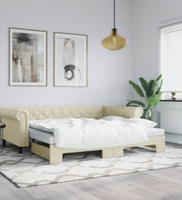 Tagesbett Ausziehbar Creme 90x200 cm Kunstleder