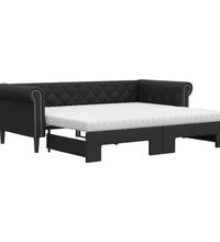 Tagesbett Ausziehbar mit Matratzen Schwarz 90x200 cm Kunstleder